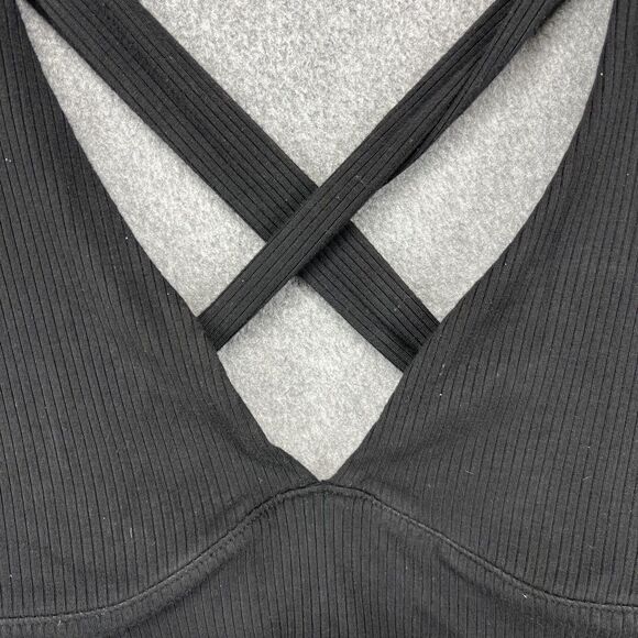 Garage Crop Top Womens XS Black Ribbed Cross Back Tie Front Sleeveless Stretchy - Picture 3 of 15